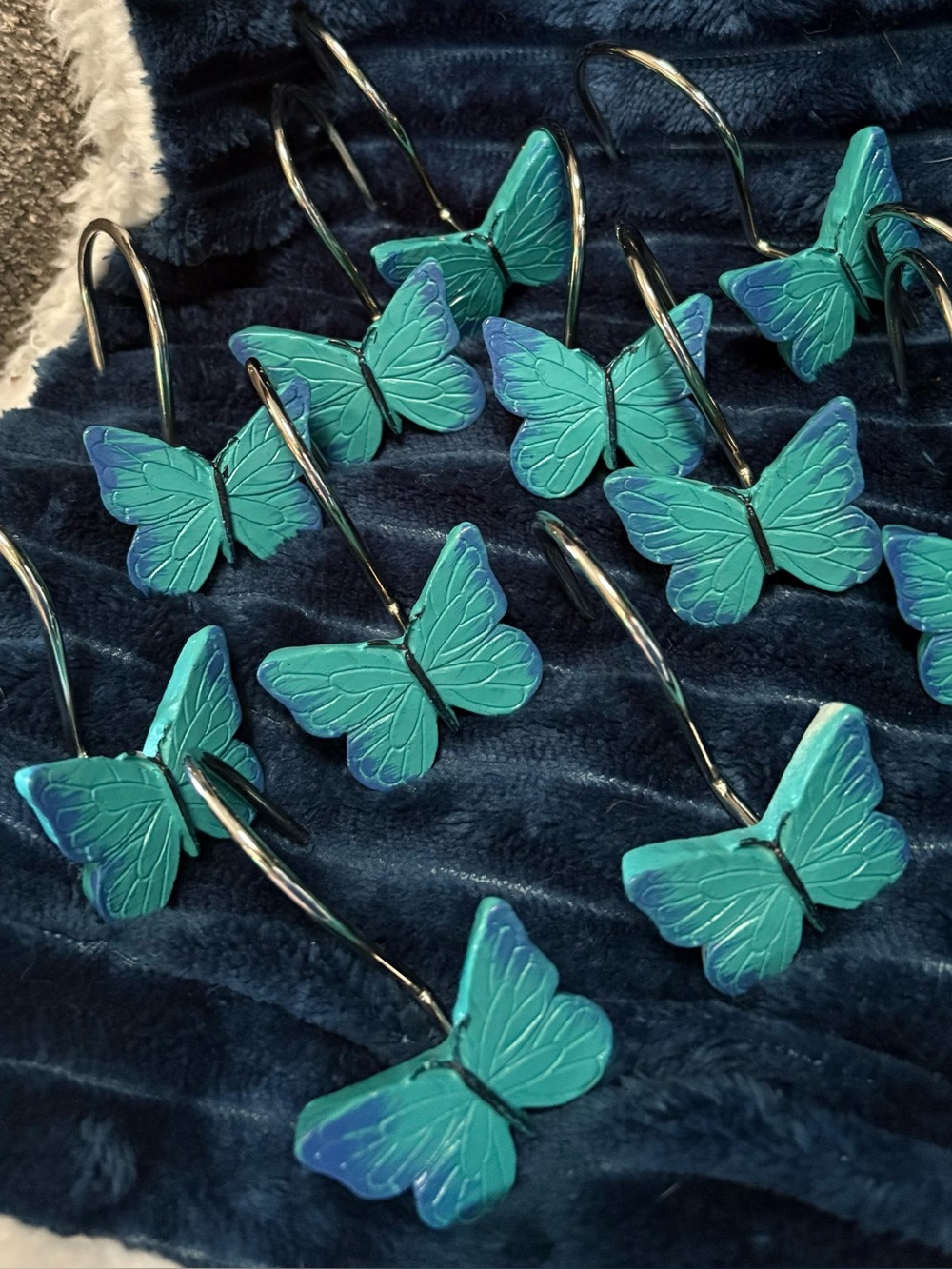 Teal Butterfly Shower Curtain Hooks - Set of 12
